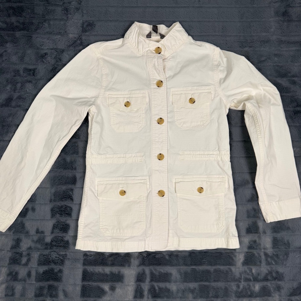 Eddie Bauer Womens XS Cream Cotton Utility Field Jacket Safari Mock Button Up
